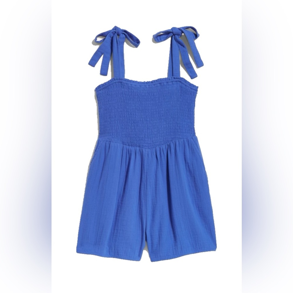 Blue Sleeveless Romper with Bow Straps